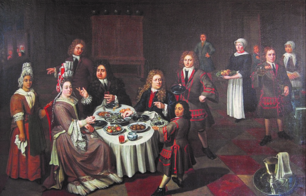 Illustratie: schilderij van de maaltijd te Dokkum, met Filander en Rosette